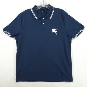 Manfinity Mens Navy Blue Polo Shirt Medium Equestrian Logo Short‎ Sleeve Tipped